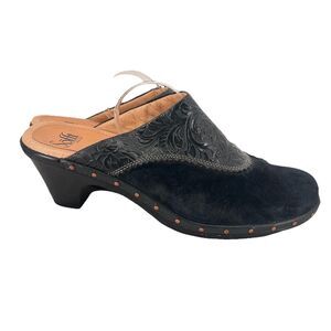 Sofft Womens Studded Mule Clogs Navy Blue Tooled Leather Slip On Size 11